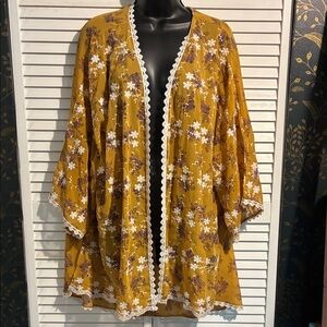 Elegant Floral Mustard Kimono Cape